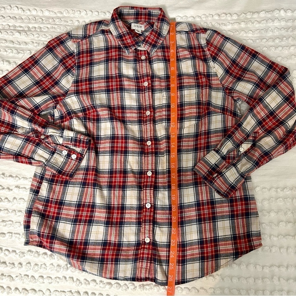 J Crew Women’s Red White Blue 100% Flannel Plaid Button Down Shirt Size M - Picture 10 of 11